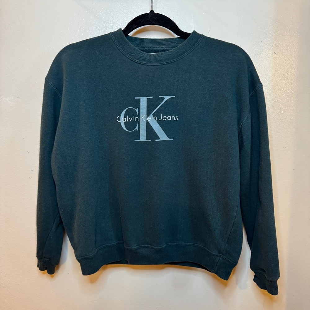 Vintage CK Calvin Klein Jeans Sweatshirt in Dark Green - Small